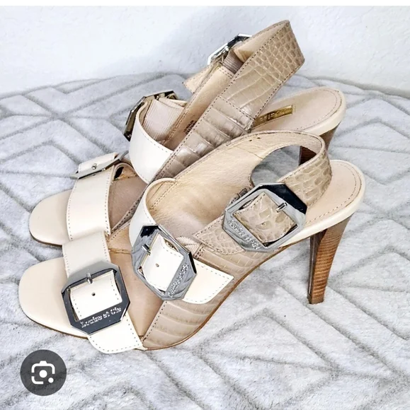 Louise et Cie Tan Cream Heels with Peep-Toe Design - Picture 2 of 6